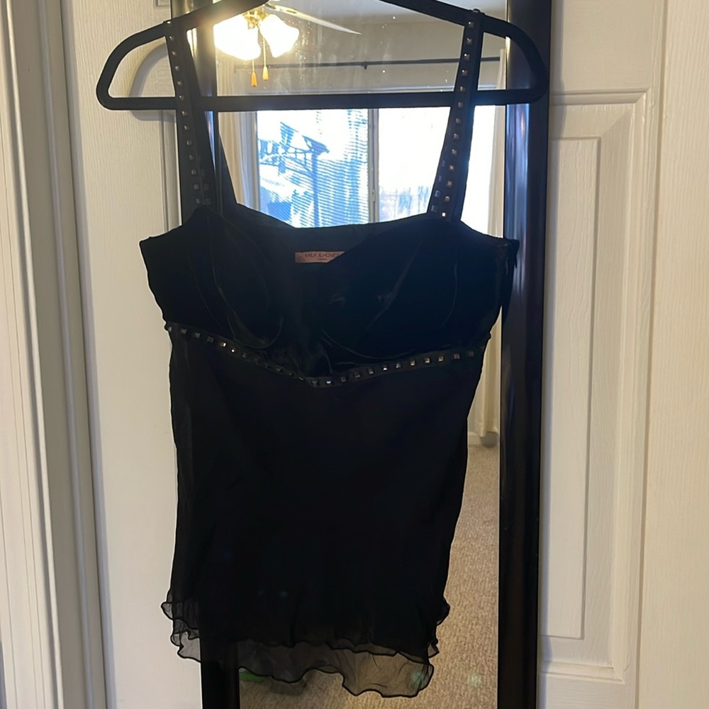 VINTAGE MILK & HONEY Velvet and Silk Studded Top ~ Large